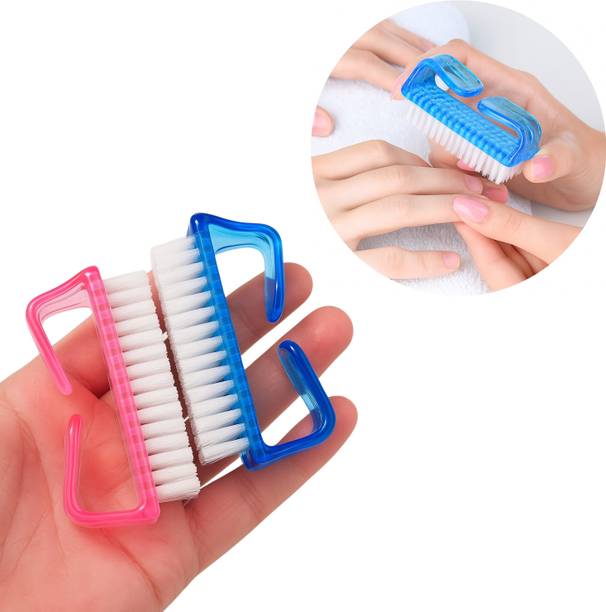 HUDA CRUSH 2Pc Blue & Pink Handle Grip Nail Brush Cleaning Pedicure Brushes For Women