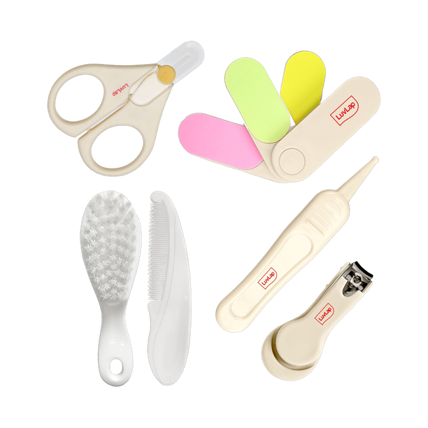 LuvLap Baby 4pcs Nail Grooming Set and Elegant Baby Comb & Brush Set with Soft bristles, Grooming Set, 0M+