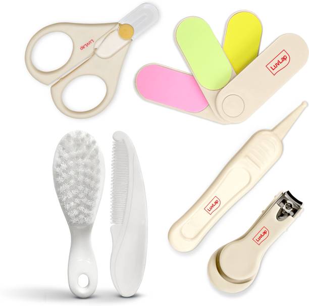 LuvLap Baby 4pcs Nail Grooming Set and Elegant Baby Comb & Brush Set with Soft bristles, Grooming Set, 0M+