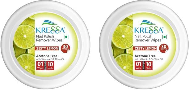 KRESSA Nail Polish Remover Wipes–Acetone Free | Travel-Friendly(Zesty Lemon, Pack Of 2)