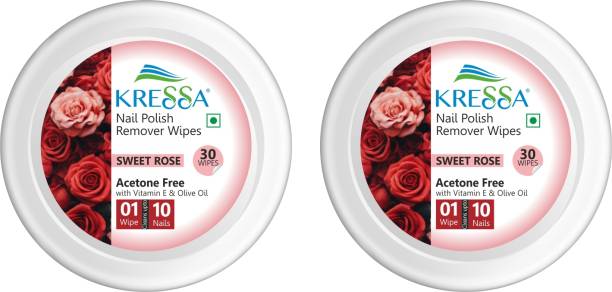 KRESSA Nail Polish Remover Wipes–Acetone Free | Travel-Friendly (Sweet Rose)