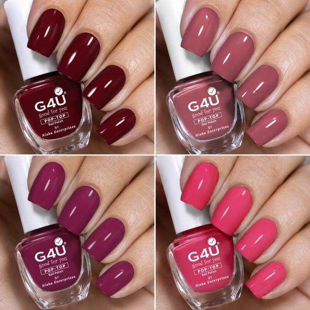 G4U Bright 4 Piece Quick Dry Nail Polish Kit A4 Wine-Mauve-Brown-Pink