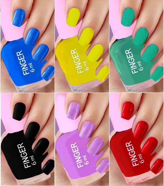 Finger Nail Polish 6 Pcs Blue, Yellow, Black