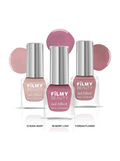 Filmy Beauty Gel Nail Polish Juniper Set of 3 – Nude Heart, Berry Love & Dream Flower | Shine SAND BROWN, TURKISH ROSE PINK, PASTEL BROWN