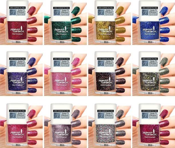 Ramp Walk High Gloss Glitter Nail Polish Quick Dry & Long Lasting 5 ml each combo 12 Pcs Multicolor