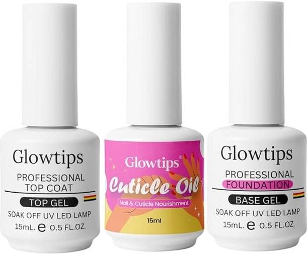 6skins Professional UV Gel Nail Polish,Glossy and top coat base coat,15Ml(Pack of 3) transperant