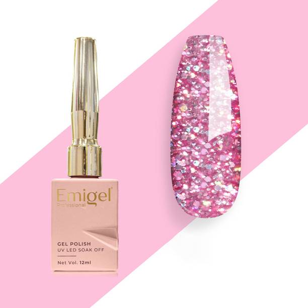 Emigel Professional UV Gel Nail Polish Pink 022|Cured With UV LED Lamp, Super Glossy Finish, 12ml Pink Glitter