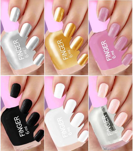 Finger Nail Polish 6 Pcs Golden, Silver, TopCoat