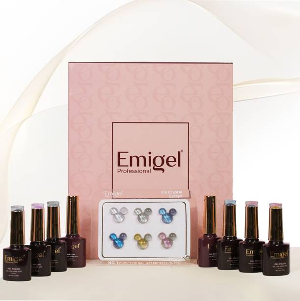 Emigel Professional ice crystel UV Gel Polish Kit | with 6 UV Gel Polish & Top Coat, Base Coat 7.5 ml