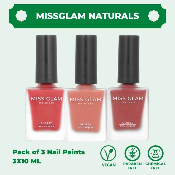 MissGlam Naturals 100% Vegan Pack of 3 Nail Polishes - MG169 Multicolor