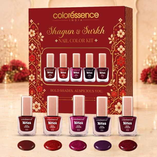 COLORESSENCE Shagun & Surkh Xotica Nail Polish kit with Nail Paint Remover | Glossy Finish Shagun & Surkh