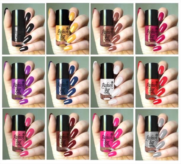 Fashion Bar Quick Dry Long Lasting Nail Paint Combo Offer Set of 12 (J5R) Multicolor