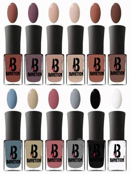 Banetion No Chipping-No Fading Longest Lasting Ever Nail Polish Set Combo Light Nude, English Nude, light Blue, Dark Blue, top Coat, Choclate Brown