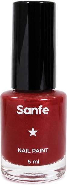 SANFE Dark Desire Red Nail Paint | 5 ml | Glossy Nail Polish for Women | Long-Lasting Red