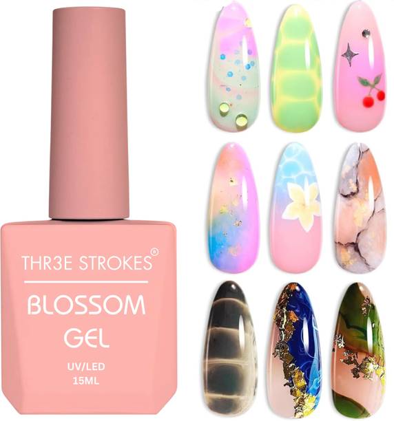 THR3E STROKES Nail Blooming Gel 15ml Clear UV LED Blossom Gel Polish for Spreading Effect Marble Natural Stone Watercolor Floral Print Soak off Nail Gel DIY Nail Art Gel