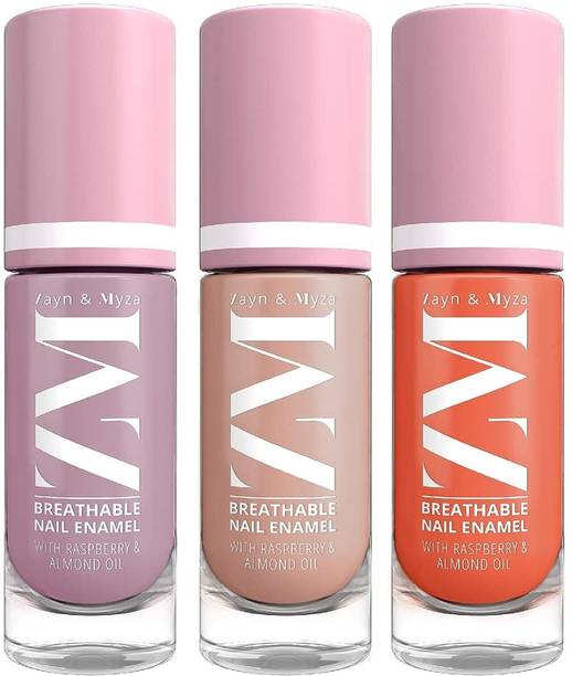 ZM Zayn & Myza Breathable Nail Enamel | Glossy Finish & Water Permeable Combo (Mauve cheesecake, Almond Latte & Apricot Mousse)