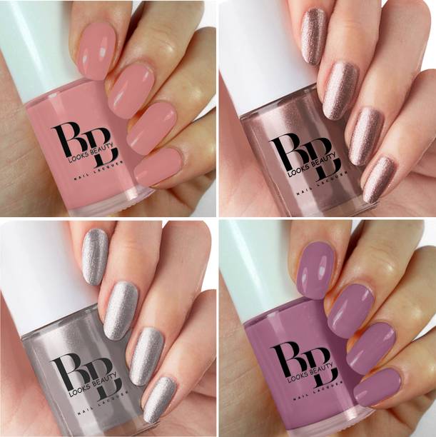 BB LOOKS BEAUTY HD Colors High-Shine Long Lasting, Nail Polish Combo (Silver Fox, Copper Penny, Ballerina, Plum Pink)