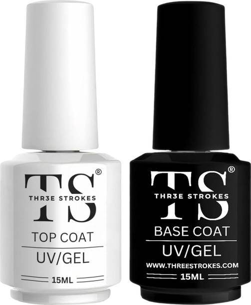 THR3E STROKES Top Coat and Base Coat No Wipe Gel Shine Finish and Long Lasting UV Gel Nail Art Clear