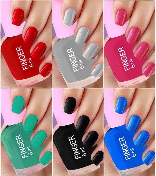 Finger Nail Polish 6 Pcs Blue, Green, Black