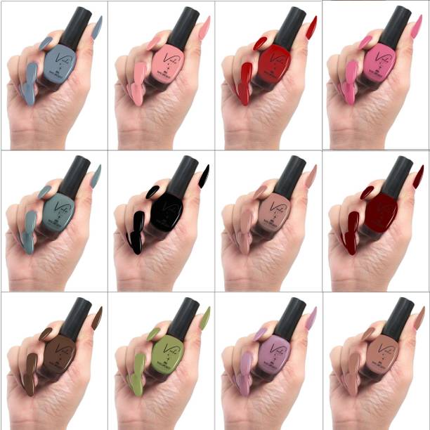 VUTO Glossy Finish Nail Lacquer Kit | Stay Long, Quick Dry Paint With Chip Resistant- 12 Different Shiny Shades Kit