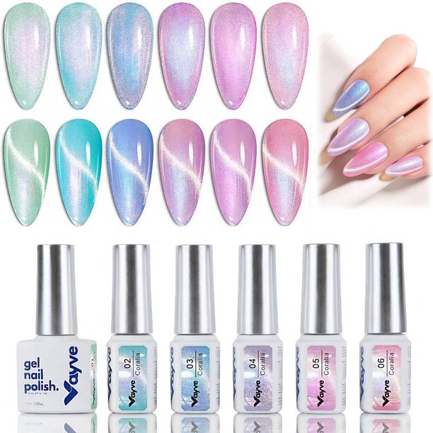 Vayve Cat Eye UV Gel Nail Polish Set Prismatic Mirage Cat Eye Nail Polish Kit 7.5ml Coralia