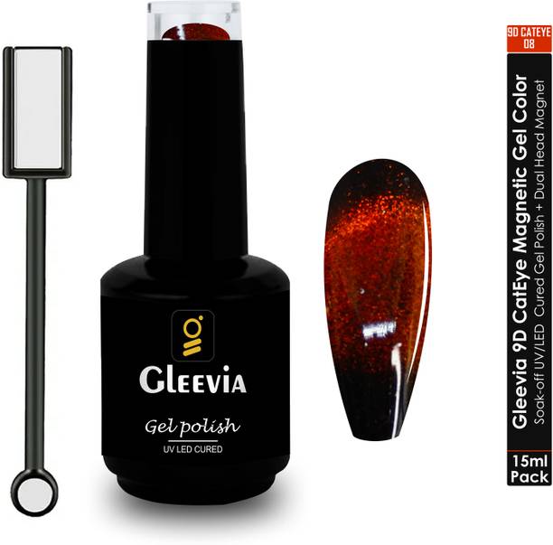 Gleevia 9D Cat Eye Nail Polish- Magnetic UV Gel Color 15ml with Magnet Combo Pack 9D08 Color: Orangy Red