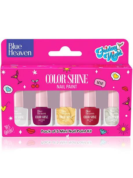BLUE HEAVEN Color Shine Pack of 5 Mini Nail Polish Kit, Friday Night, Glossy Gel Finish Friday Night