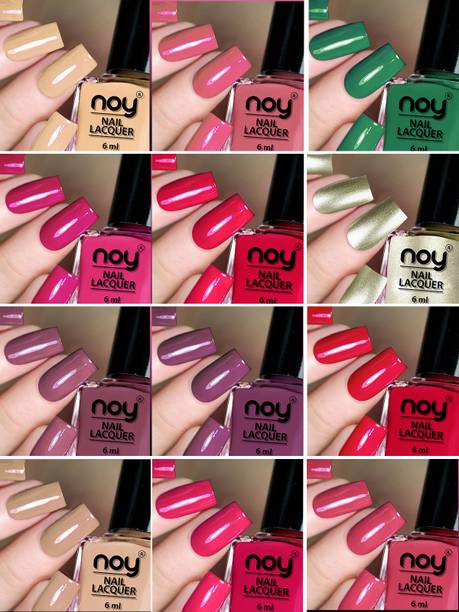 NOY Quick Dry Long Lasting Nail Polish Combo Offer Set of 12 Combo No-05 रेड,न्यूड,पीच,पर्ली व्हाइट,पिंक,ब्रिक रेड,पर्पल,पीच,ब्राइट पिंक,वाय्लेट,नीयान पिंक,ग्रीन