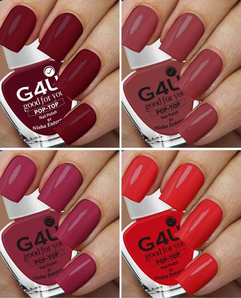 G4U POPtop Classic Color Collection Nail Kit Long Lasting Nail Paint 4 in 1 Combo Red, Pink, Marron, Mauve