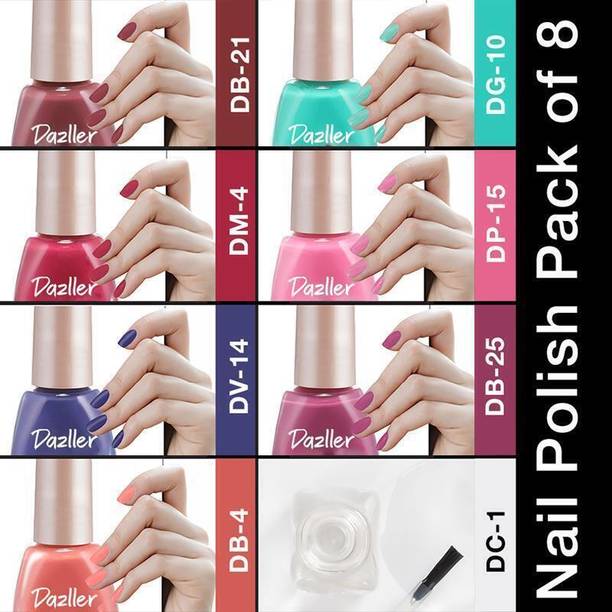 Dazller Nail Polish, Chip Resistance, Acetone-Free Formula, Rich Pigmentation,Quick-Dry, French Nails - (Pack of 8) Multicolor