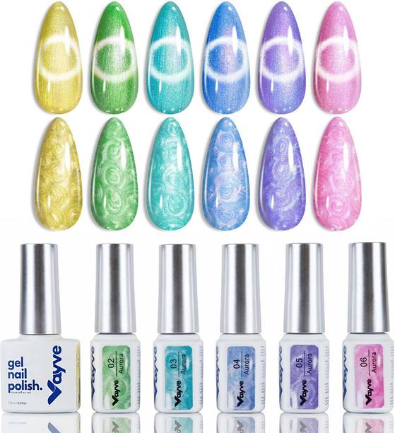 Vayve Cat Eye Gel Nail Polish Set UV LED Soak Off Shimmer Pearl Gel Polish Kit Aurora