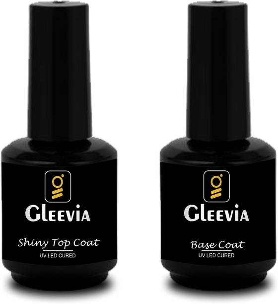 Gleevia Combo Kit of UV Top Coat Glossy and Base Coat Rubber 15ml Each Pack for Beginners and Professionals Transparent