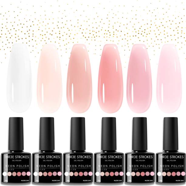 THR3E STROKES UV Gel Nail Polish Set Dreamy Shades of Pink, Peach & Nude Gel Polish Kit 7.5ml Nude 243