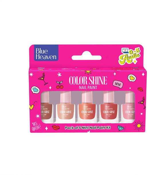ब्लू हेवन Color Shine Pack of 5 Mini Nail Polish Kit, 9to5 Hustle, Glossy Gel Finish 9टू5 हसल