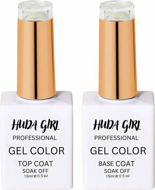 हुडा गर्ल COMBO OF BASE COAT + TOP COAT Shine Finish & Long-Lasting for Women & Girls बहुरंगी