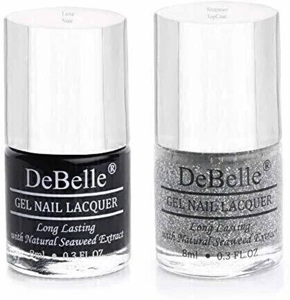 DeBelle Nail Polish Combo set of 2 and Shimmer Top Coat (Black, Shimmer top coat)