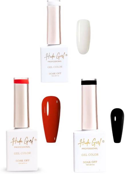 हुडा क्रश UV Gel Nail Polish Red & Black & White Gel Nail Polish Kit Super Glossy Finish लाल, काला, सफेद