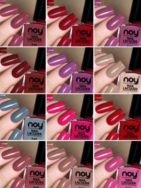NOY Quick Dry Long Lasting Nail Polish Combo Offer Set of 12 Combo No-06 Violet,Brown,Nude,Light Grey,Pink,Dark Wine,Nude,Orange,Pink,Red,Carrot Pink,Maroon