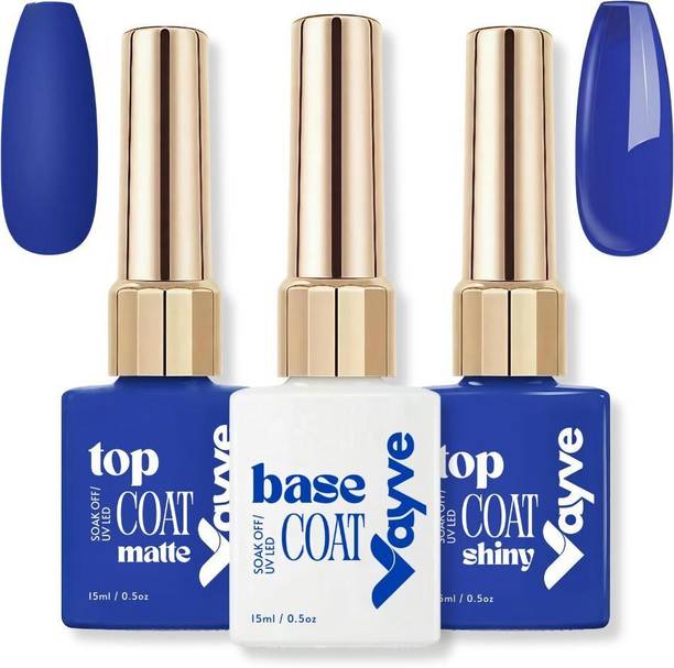 Vayve Matte & Glossy Top Coat and Base Coat Combo for Nails UV LED No Wipe Nail Polish Clear - Long Lasting Velvet Matte & High Shine Finish for Nail Art DIY Salon Use