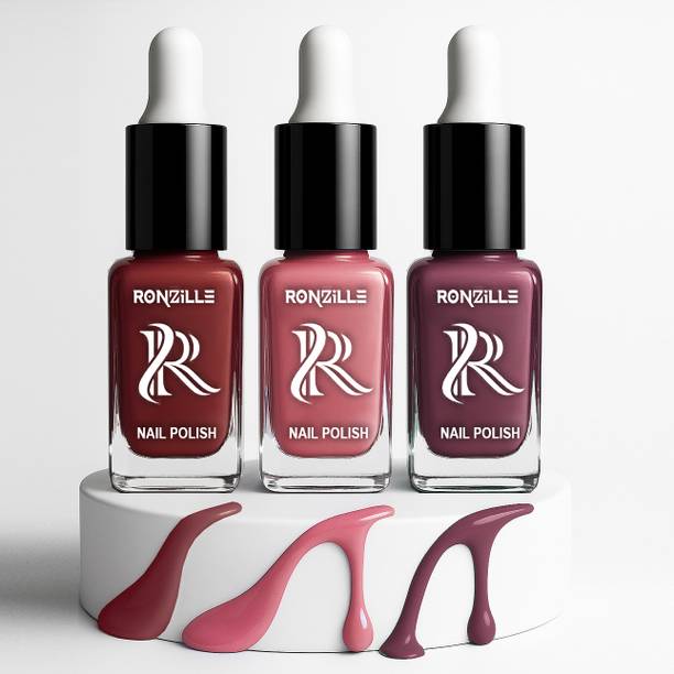 RONZILLE Glossy Finish Nail,High Shine,Long-Lasting,Chip Resistant,Quick Drying-Set of 3 Combo Of Different Color-06
