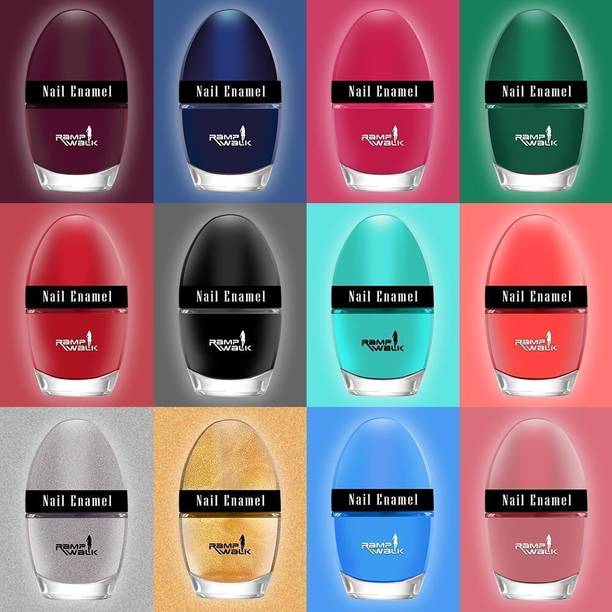 Ramp Walk Jazzy Nail Polish 5 ml each Cyan,Maroon,Red,Green,Blue,Black,Mauve ,Light Blue,Grey,Golden,Rich Red,Magenta