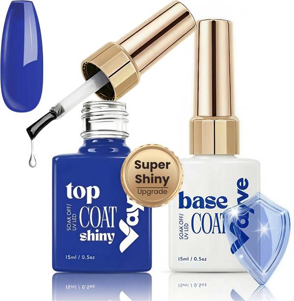 Vayve Top Coat and Base Coat No Wipe Glossy Gel for Nails UV LED Soak Off Nail Polish Clear - Long Lasting High Shine Finish Nail Art Gel Manicure DIY Salon Use