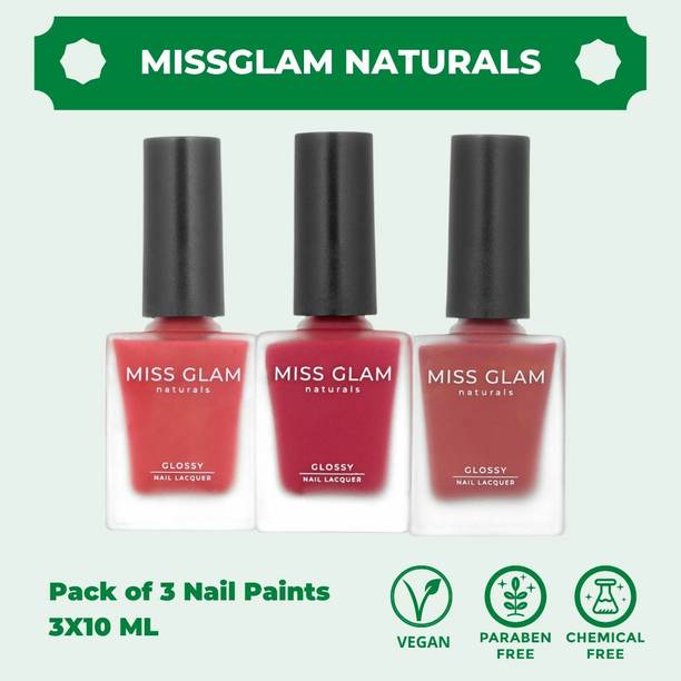 MissGlam Naturals 100% Vegan Pack of 3 Nail Polishes - MG165 Multicolor