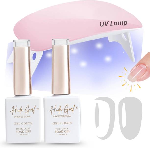 हुडा क्रश Top Coat & Base Coat Transparent UV Gel Nail Polish Kit with UV Light for Nails बहुरंगी