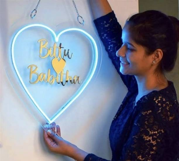 DelightVibes Plastic FabNeons Heart Shaped Neon Light Neon Sign Best Gift For Couples Customizable Name Plate