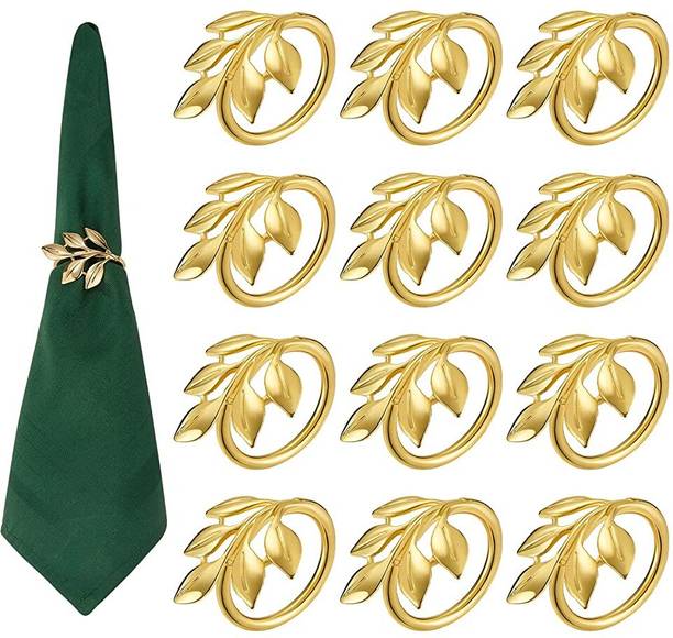 ELEPHANTBOAT Napkin Ring, Golden Leaf Napkin Ring Deluxe Napkin Ring for Dining Set of 12 Napkin Rings