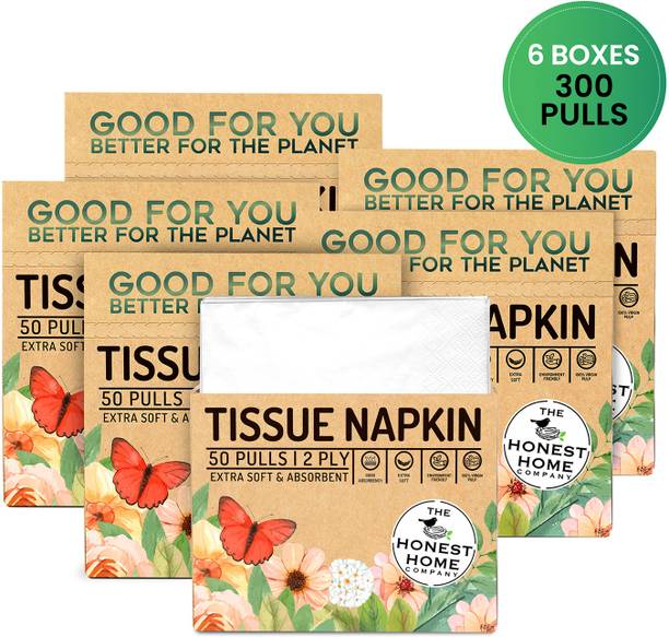 The Honest Home Company Tissue Paper Napkin, 2 PLY Paper Napkin Towels (300 Napkins) - 50 Pulls x 6 Box White Paper Napkins