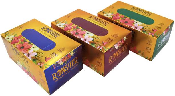 RONSHER 2-ply Luxury Facial tissue paper| 200 pulls |Pack of 3