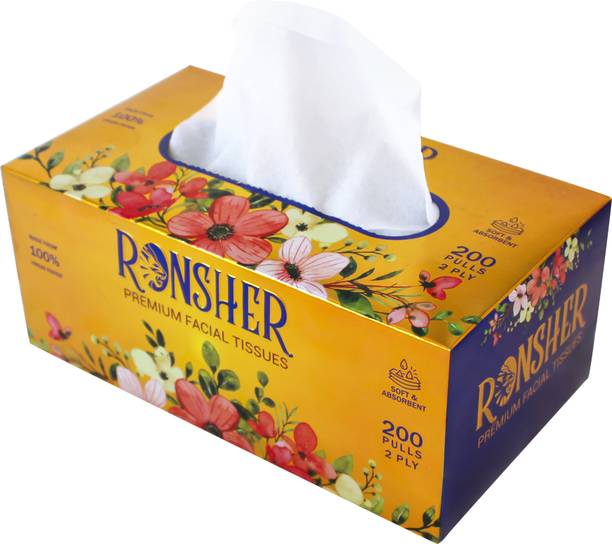 RONSHER 200 Pull Tissue Box Pack of 200 Sheets White Paper Napkins