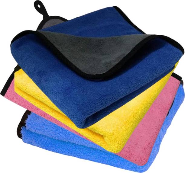 fezora Microfiber soft cloth 800 GSM pack of 4 Yellow, Pink, Blue, Purple Cloth Napkins